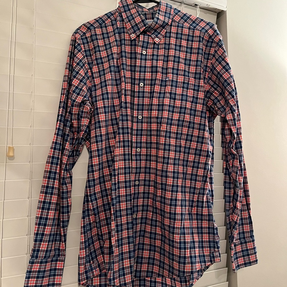 Southern Tide Men’s Orange & Navy Long Sleeve Button Down - Size M